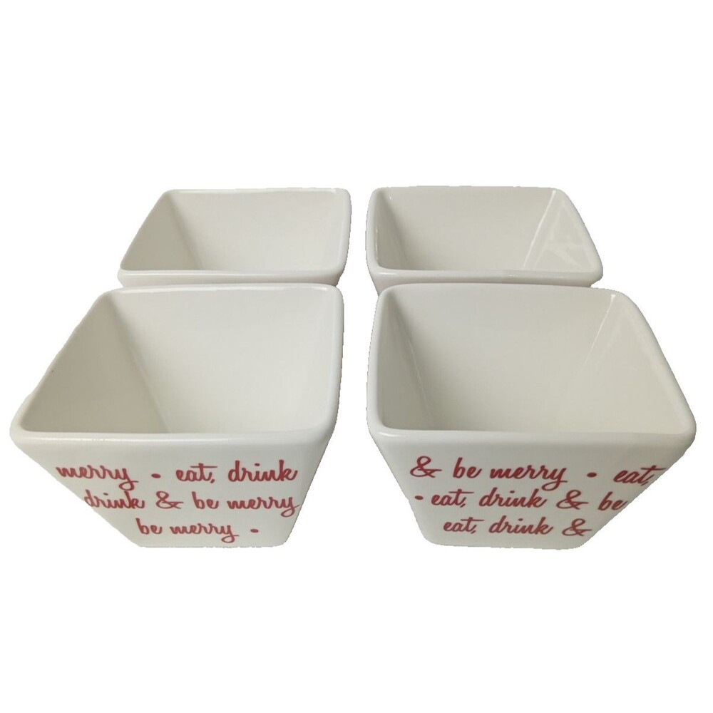 Ciroa Set Of 4 Square Appetizer Dessert Rice Bowls Eat Drink & Be Merry